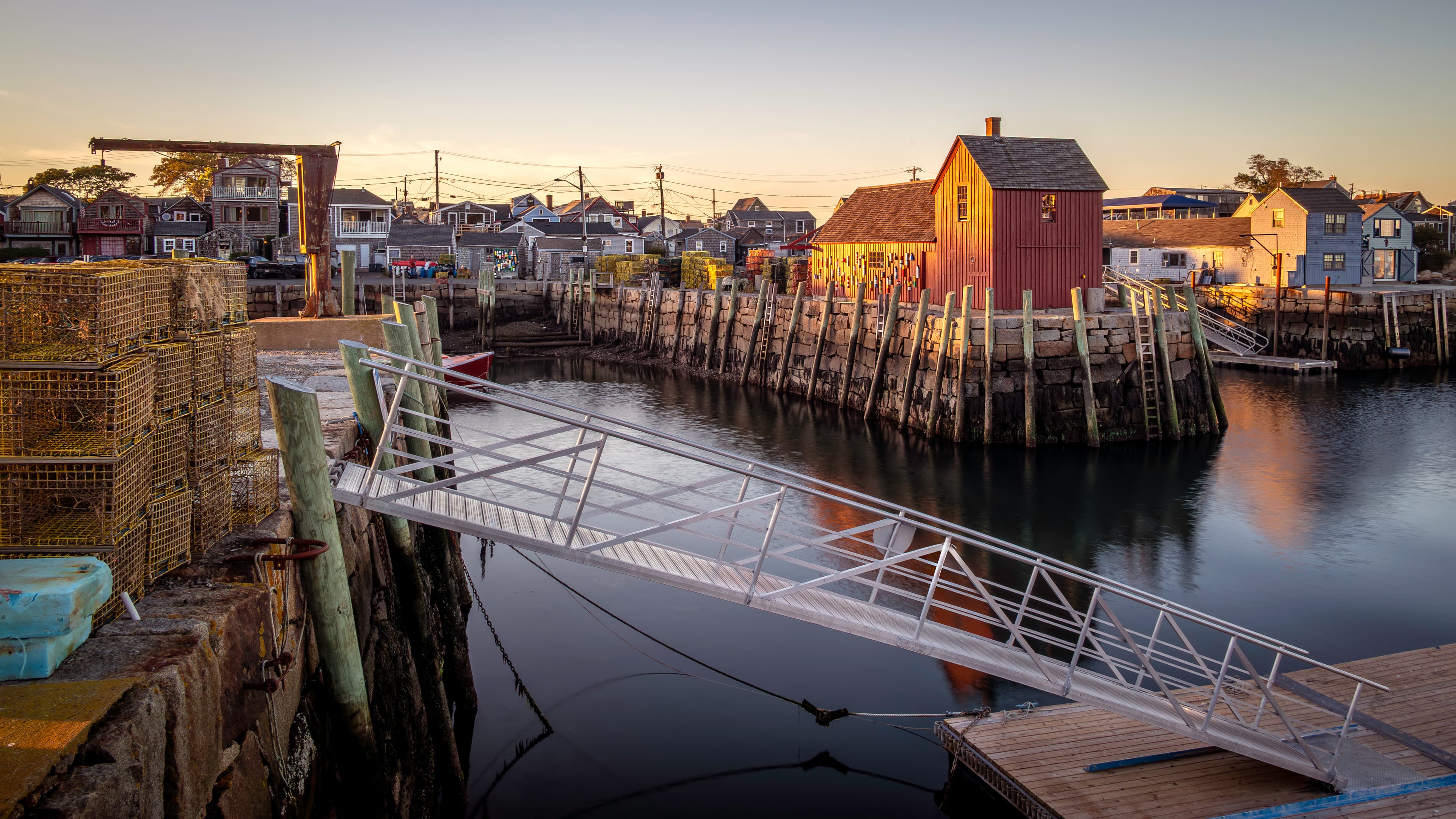 New England harbor with lobster docks