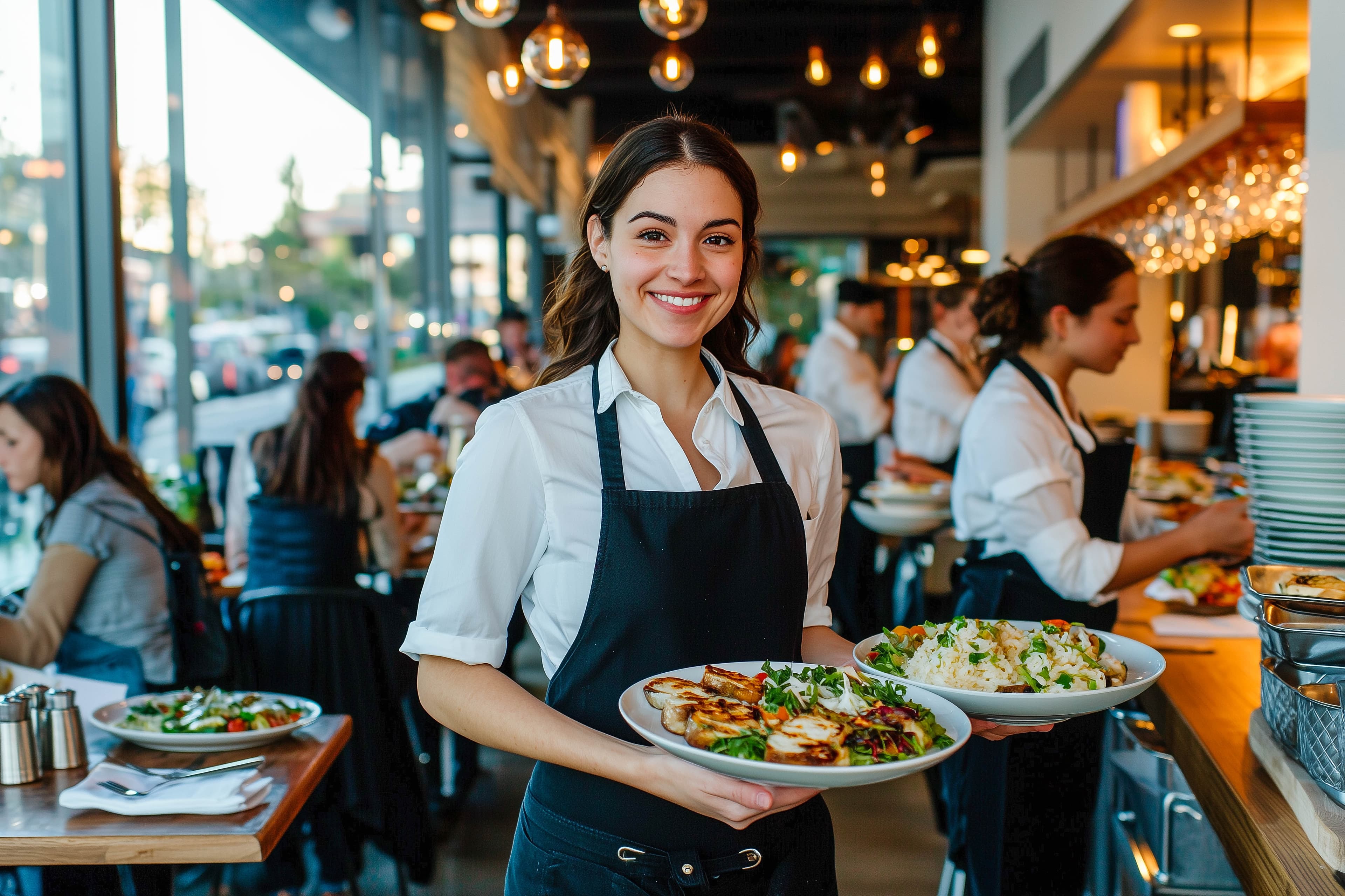 Smiling server welcoming guests